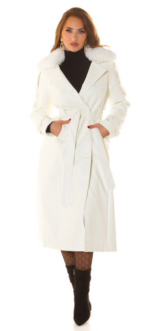 faux leather winter coat in Trenchcoat Look White